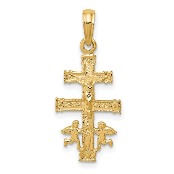 14k Yellow Gold Caravaca Crucifix Cross Pendant Charm