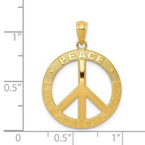 14k Yellow Gold Peace Sign Symbol Faith Hope Love Pendant Charm