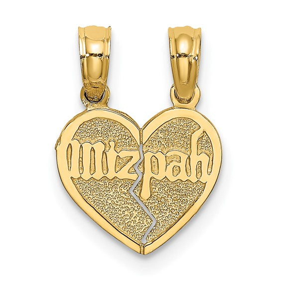 14k yellow gold heart mizpah reversible 2 piece pendant charm