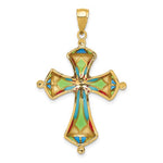 Afbeelding in Gallery-weergave laden, 14k Yellow Gold Enamel Multi Color Cross Pendant Charm
