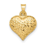 Cargar imagen en el visor de la galería, 14K Yellow Gold Diamond Cut Puffy Heart 3D Pendant Charm
