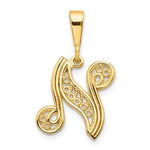 Load image into Gallery viewer, 14K Yellow Gold Initial Letter N Cursive Script Alphabet Filigree Pendant Charm
