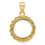 將圖片載入圖庫檢視器 14K Yellow Gold 1/20 oz Maple Leaf Panda Kangaroo 1/25 Cat Coin Holder Bezel Rope Edge Diamond Cut Prong Pendant Charm for 14mm Coins
