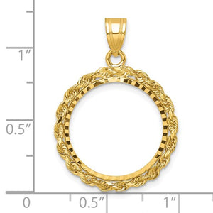 14K Yellow Gold U.S. Dime 1/10 oz Panda 1/10 oz Cat Coin Holder Prong Bezel Rope Edge Pendant Charm for 18mm Coins