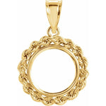 Załaduj obraz do przeglądarki galerii, 14K Yellow Gold United States US 1.00 or Mexican 2 Peso Coin Tab Back Frame Rope Style Pendant Holder for 13mm x 1mm Coins
