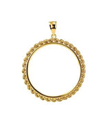 Load image into Gallery viewer, 14K Yellow Gold United States US $20 Dollar or Mexican 1 oz ounce Coin Tab Back Frame Rope Style Pendant Holder for 34.3mm x 2.4mm Coins
