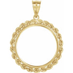 Lataa kuva Galleria-katseluun, 14K Yellow Gold Mexican 10 Peso or Mexican 1/4 oz Coin Tab Back Frame Rope Style Pendant Holder for 22.5mm x 1.4mm Coins
