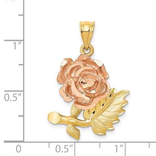 14k Yellow Rose Gold Two Tone Rose Flower Pendant Charm