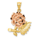 Загрузить изображение в средство просмотра галереи, 14k Yellow Rose Gold Two Tone Rose Flower Pendant Charm
