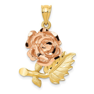 14k Yellow Rose Gold Two Tone Rose Flower Pendant Charm