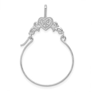 14K White Gold Filigree Heart Charm Holder Hanger Connector Pendant