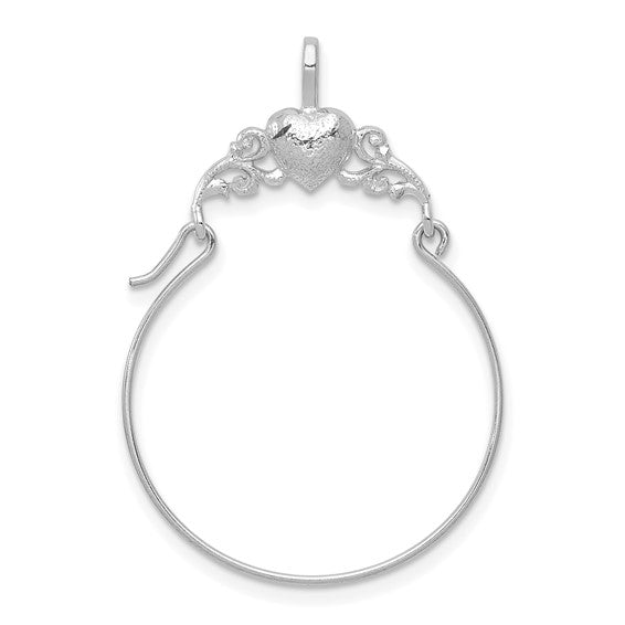 14K White Gold Heart Charm Holder Hanger Connector Pendant