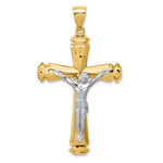 画像をギャラリービューアに読み込む, 14k Gold Two Tone Large Cross Crucifix Pendant Charm
