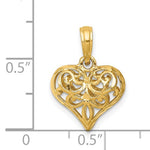 Załaduj obraz do przeglądarki galerii, 14k Yellow Gold Diamond Cut Puffy Filigree Heart 3D Pendant Charm
