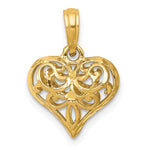Indlæs billede til gallerivisning 14k Yellow Gold Diamond Cut Puffy Filigree Heart 3D Pendant Charm

