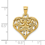 Cargar imagen en el visor de la galería, 14k Yellow Gold Diamond Cut Puffy Filigree Heart 3D Pendant Charm

