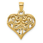 이미지를 갤러리 뷰어에 로드 , 14k Yellow Gold Diamond Cut Puffy Filigree Heart 3D Pendant Charm
