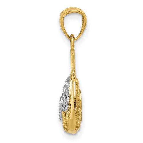 14K Yellow Gold and Rhodium Purse Handbag Hearts 3D Pendant Charm