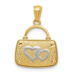 Load image into Gallery viewer, 14K Yellow Gold and Rhodium Purse Handbag Hearts 3D Pendant Charm
