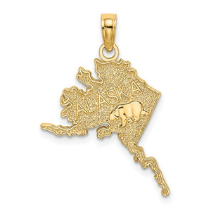 14k Yellow Gold Alaska Bear Map Travel Vacation Holiday Destination Pendant Charm
