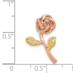 14k Yellow and Rose Gold Two Tone Rose Flower Chain Slide Pendant Charm