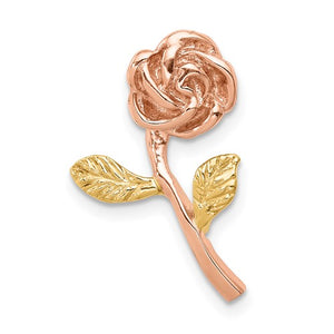 14k Yellow and Rose Gold Two Tone Rose Flower Chain Slide Pendant Charm
