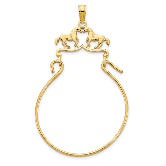 14k yellow gold horses equestrian charm holder pendant