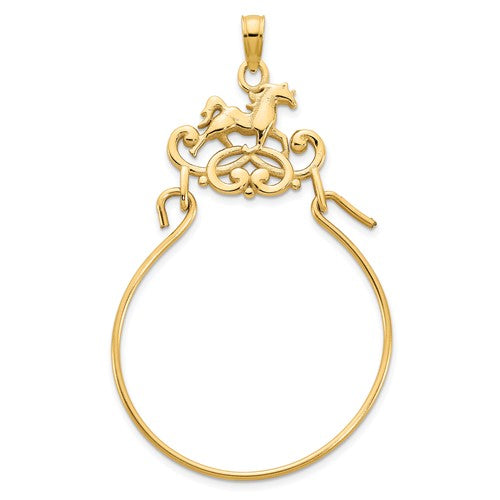 14k yellow gold horse equestrian charm holder pendant