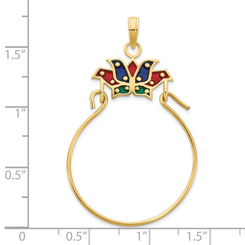 14K Yellow Gold Crown Blue Red Green Epoxy Charm Holder Pendant