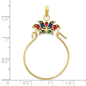 14K Yellow Gold Crown Blue Red Green Epoxy Charm Holder Pendant