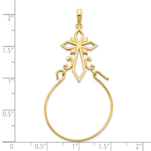 14K Yellow Gold Fancy Cross Design Charm Holder Pendant