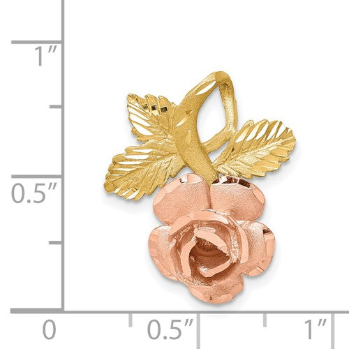 14k Yellow Rose Gold Two Tone Rose Flower Chain Slide Pendant Charm