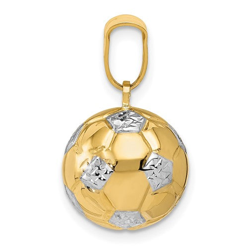 14k Yellow Gold and Rhodium Soccer Ball 3D Pendant Charm