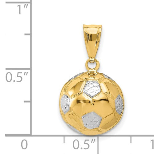 14k Yellow Gold and Rhodium Soccer Ball 3D Pendant Charm