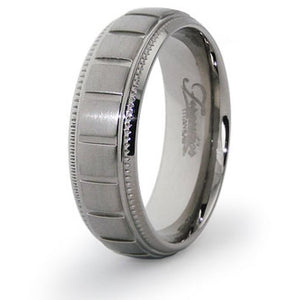 Titanium Wedding Ring Band Classic Grooved Pattern Engraved Personalized