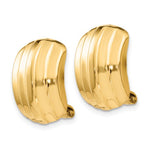 Carregar imagem no visualizador da galeria, 14k Yellow Gold Non Pierced Clip On Omega Back Huggie J Hoop Ribbed Earrings
