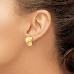 Cargar imagen en el visor de la galería, 14k Yellow Gold Non Pierced Clip On Omega Back Huggie J Hoop Ribbed Earrings

