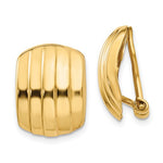 Загрузить изображение в средство просмотра галереи, 14k Yellow Gold Non Pierced Clip On Omega Back Huggie J Hoop Ribbed Earrings
