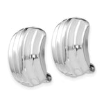 Carica l&#39;immagine nel visualizzatore di Gallery, 14k White Gold Non Pierced Clip On Omega Back Huggie J Hoop Ribbed Earrings
