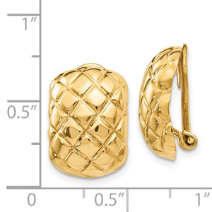 14k Yellow Gold Quilted Style Non Pierced Clip On  Omega Back Earrings