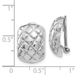 14k White Gold Quilted Style Non Pierced Clip On  Omega Back Earrings