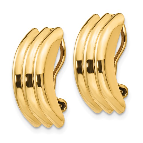 14K Yellow Gold Non Pierced Fancy Omega Back Clip On J Hoop Earrings