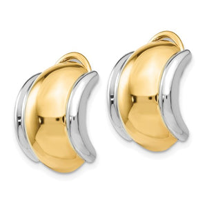14K Yellow Gold Rhodium Two Tone Non Pierced Fancy Omega Back Clip On Earrings
