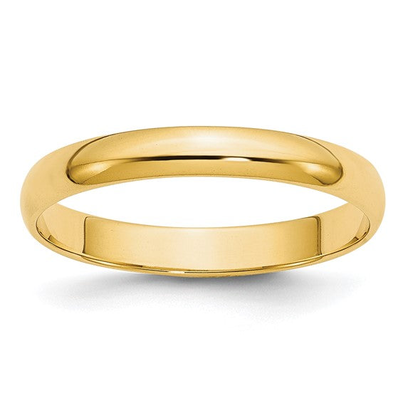 14K Yellow Gold 3mm Half Round Light Ring Band Personalized Engraved Wedding Anniversary Promise Friendship