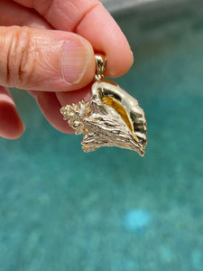 14k Yellow Gold Large Conch Shell Seashell 3D Pendant Charm