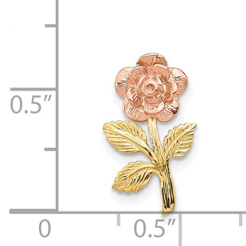 14k Yellow Rose Gold Two Tone Small Rose Flower Chain Slide Pendant Charm
