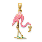 Cargar imagen en el visor de la galería, 14k Yellow Gold Enamel Pink Flamingo 3D Pendant Charm
