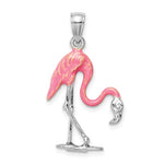 Lade das Bild in den Galerie-Viewer, 14k White Gold Enamel Pink Flamingo 3D Pendant Charm
