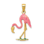 Afbeelding in Gallery-weergave laden, 14k Yellow Gold Enamel Pink Flamingo 3D Pendant Charm
