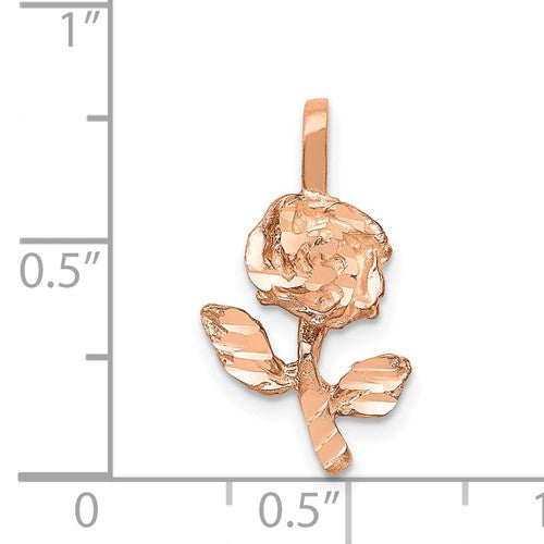 14k Rose Gold Diamond Cut Satin Small Rose Flower Pendant Charm